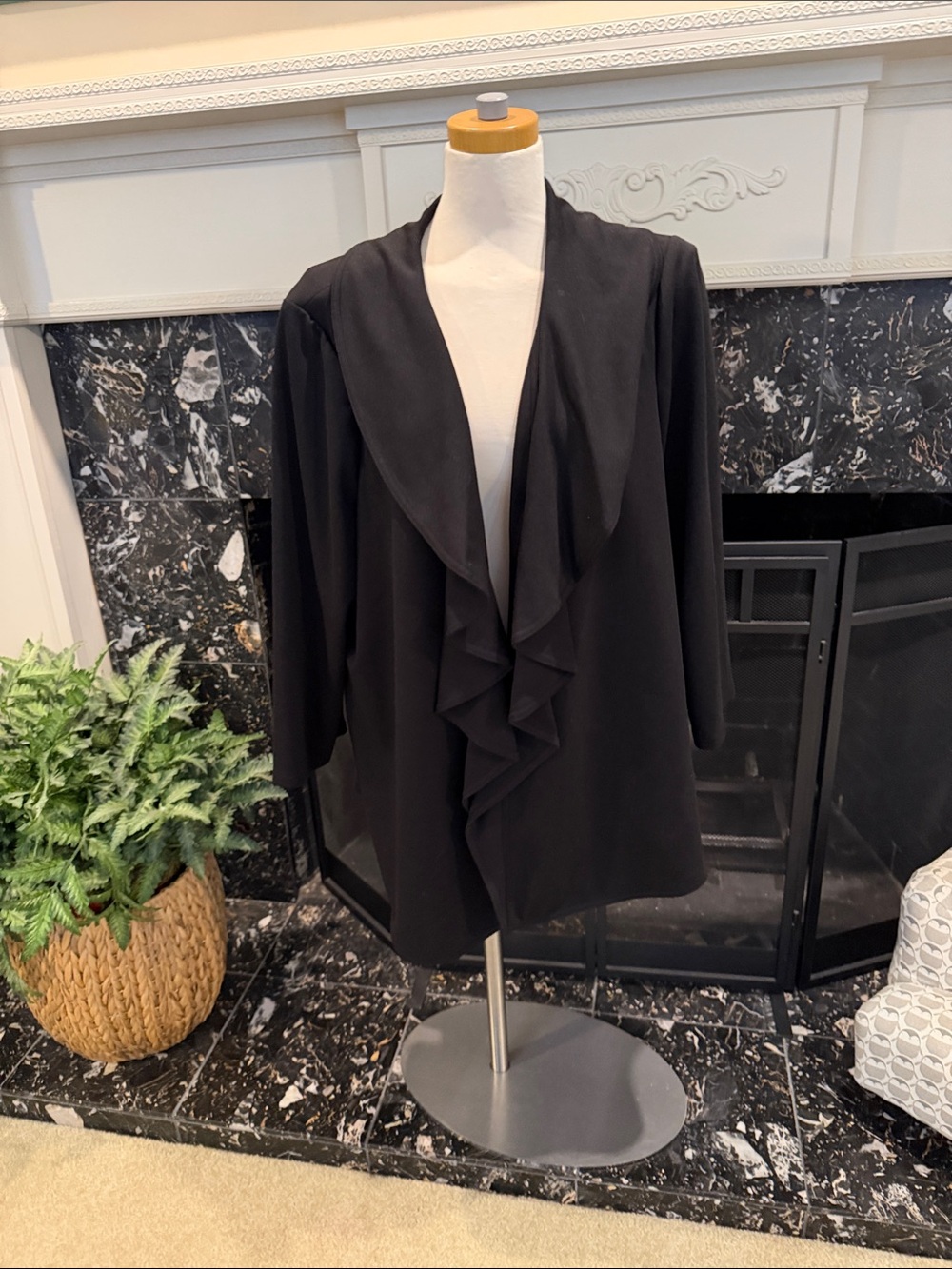 Calvin Klein Black Draped Ruffle Open-Front Jacket